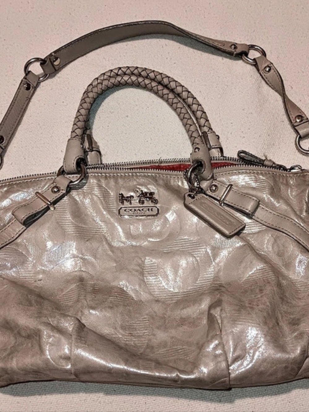Coach Applique Signature Framed Satchel Shoulder Bag Pink